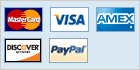 small images highlighting the credit cards accepted by Paylpal which are Visa, American Express, Mastercard, Dicovery and Paypal