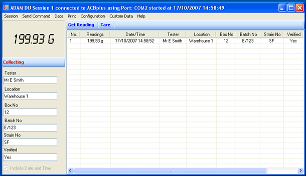 large image showing Adam DU capturing custom data entered by a user, in addition to the reading from the scale. large image showing Adam DU capturing custom data entered by a user, in addition to the reading from the scale.