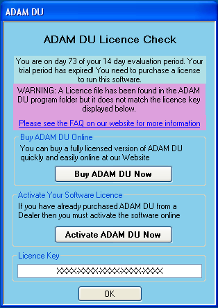 large image of an invalid licence file as it does not match your licence key