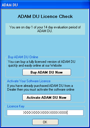medium image showing the ADAM DU licence check information